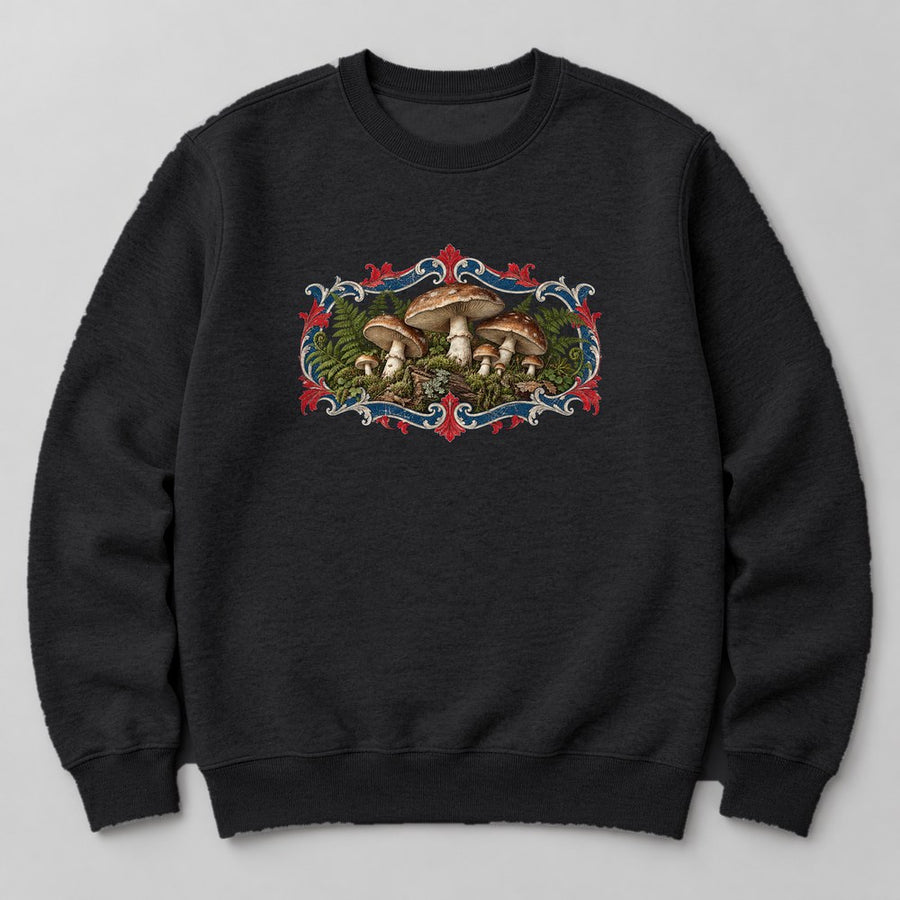 Mushroom Forest Floor Sweatshirt in Black
