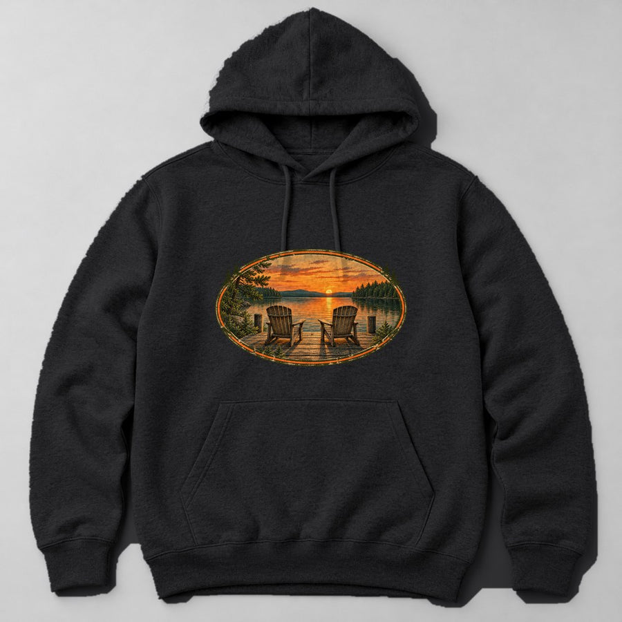 Lake Dock Sunset Hoodie in Black