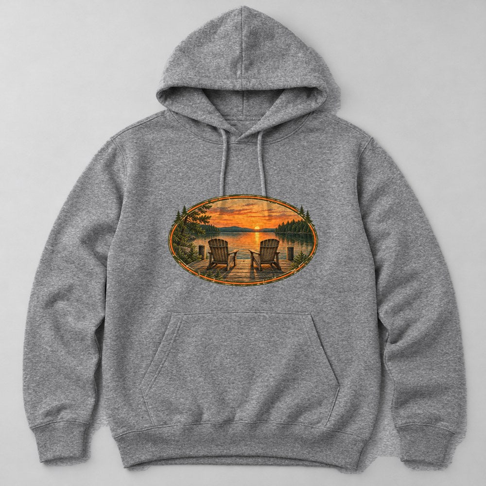 Lake Dock Sunset Hoodie in Heather Grey