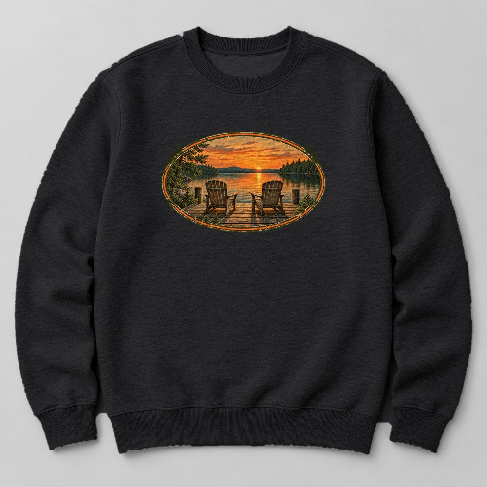 Lake Dock Sunset Sweatshirt in Black