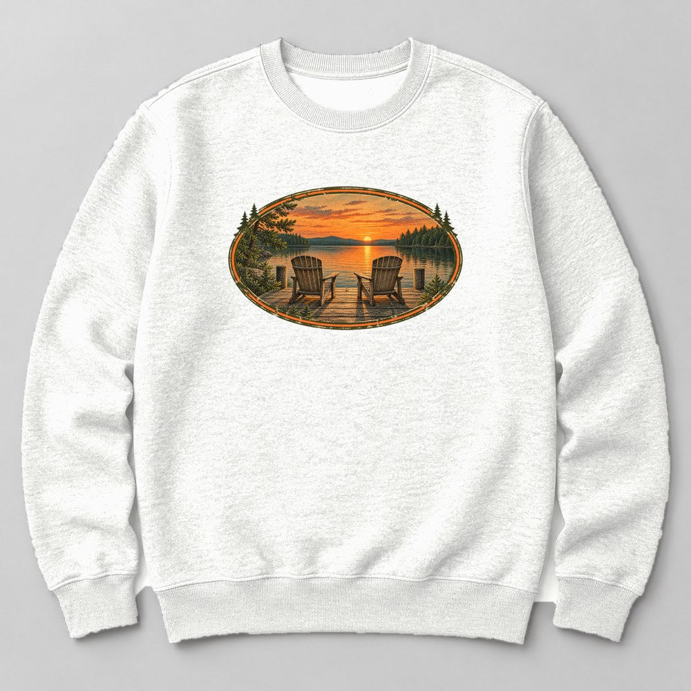 Lake Dock Sunset Sweatshirt in White
