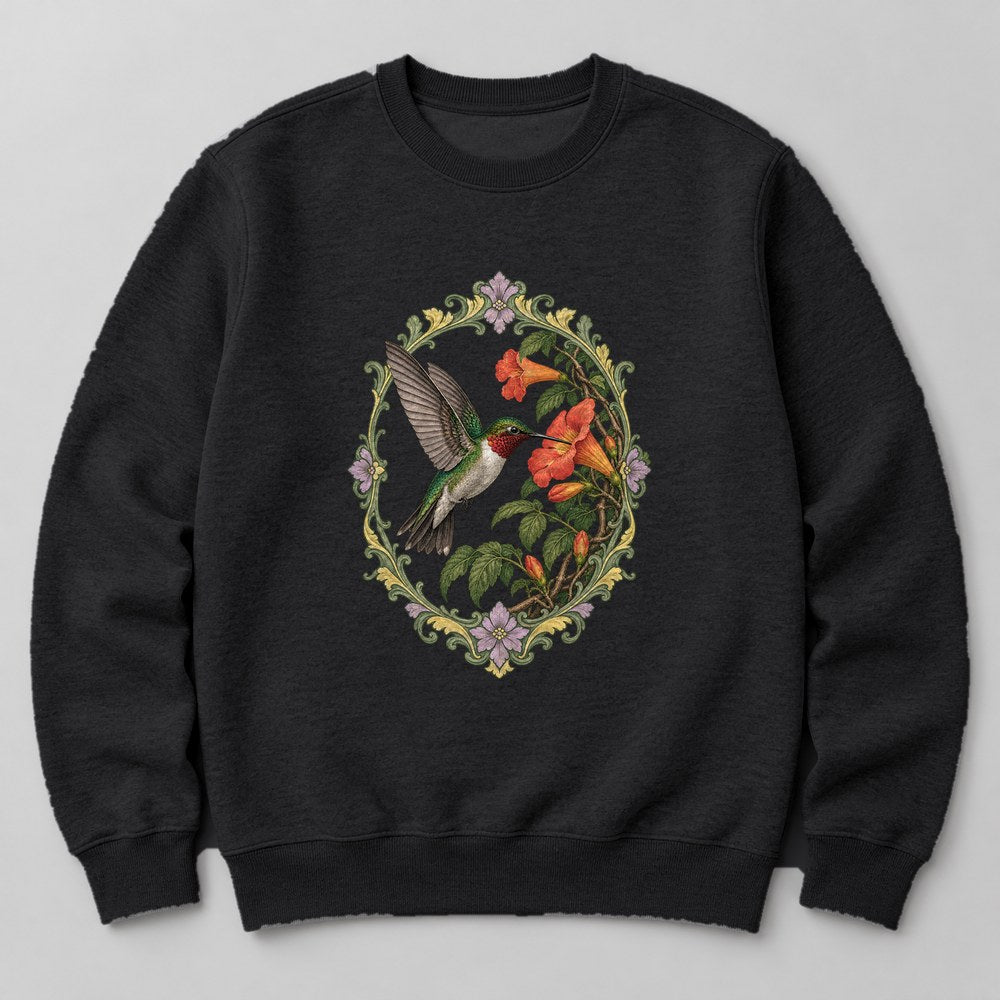 Hummingbird Flower Sweatshirt in Black
