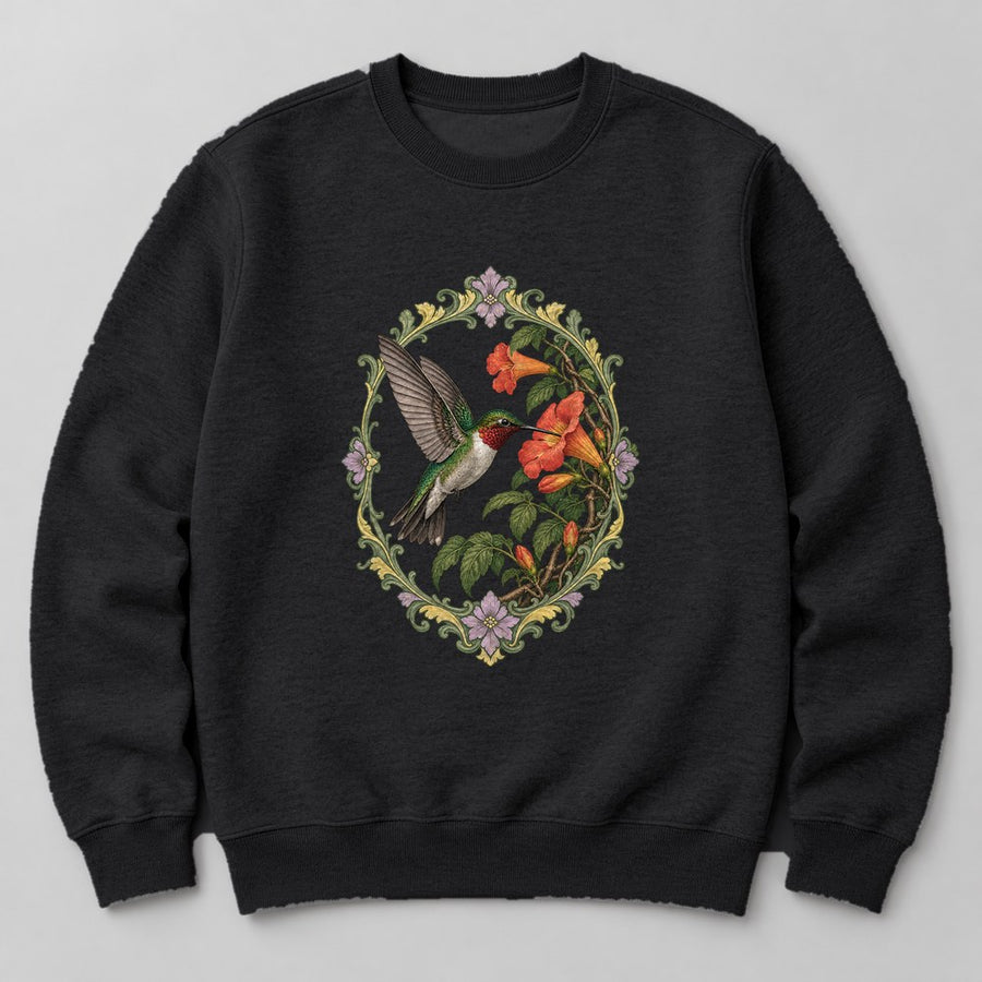 Hummingbird Flower Sweatshirt in Black