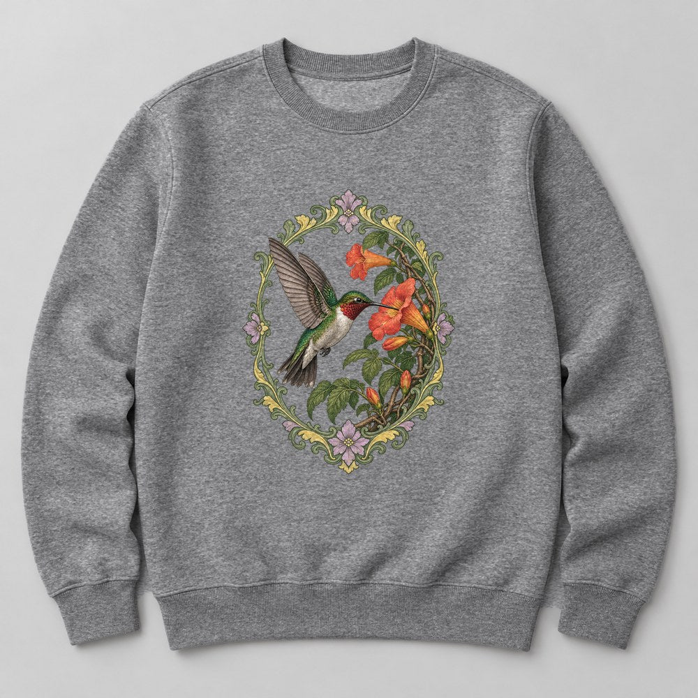 Hummingbird Flower Sweatshirt in Heather Grey