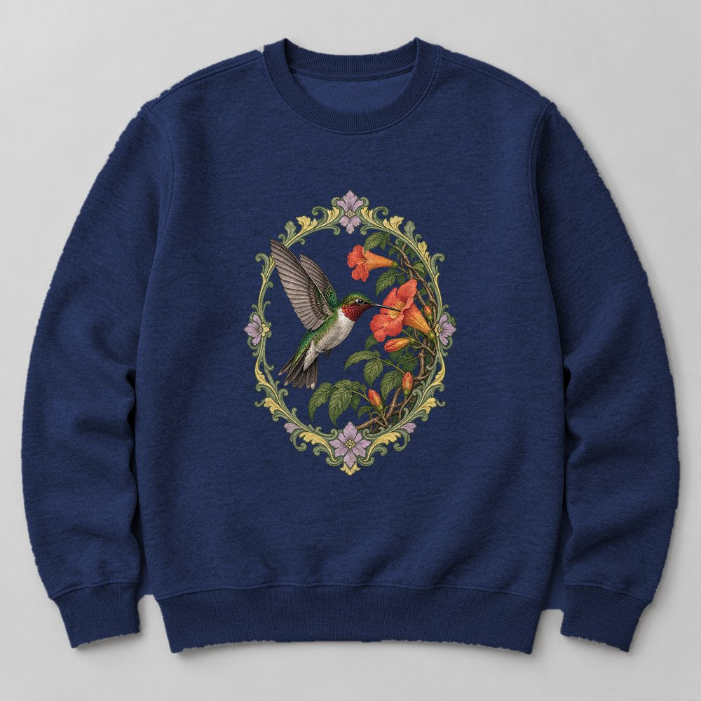 Hummingbird Flower Sweatshirt in Navy