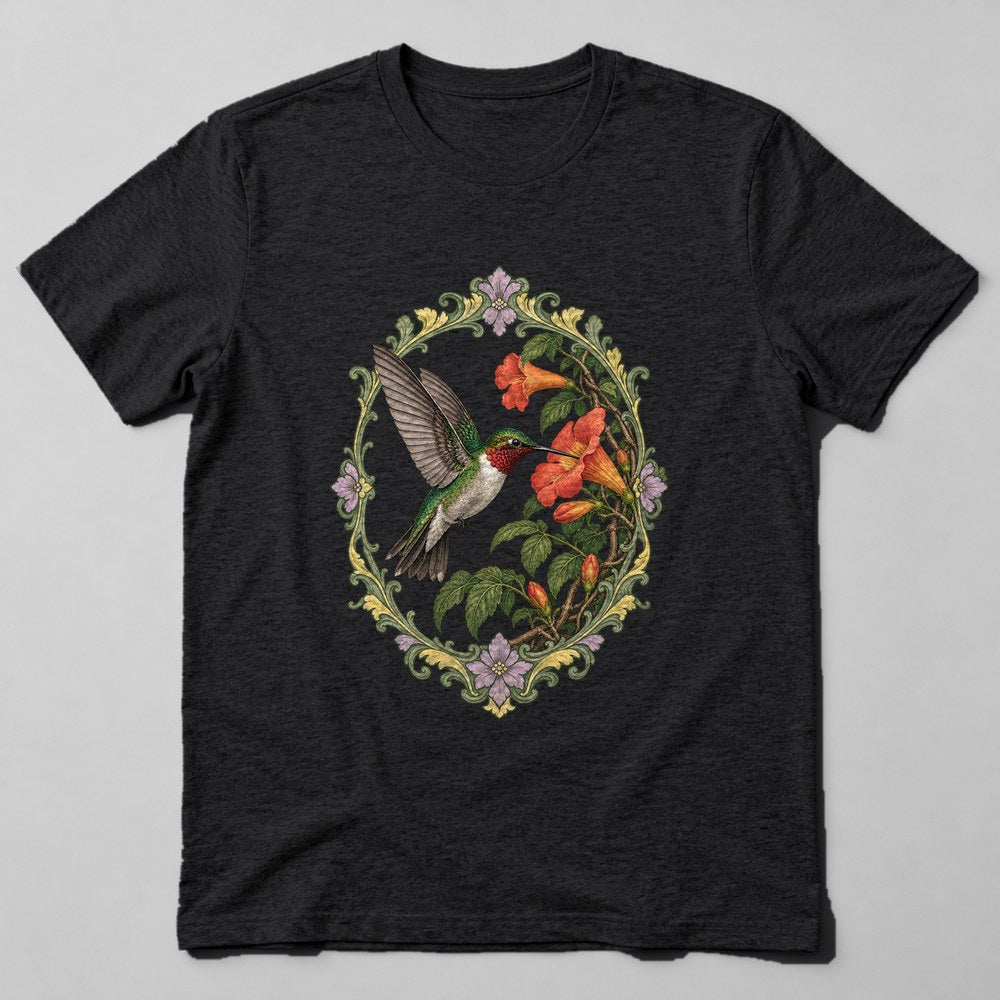 Hummingbird Flower T-Shirt in Black