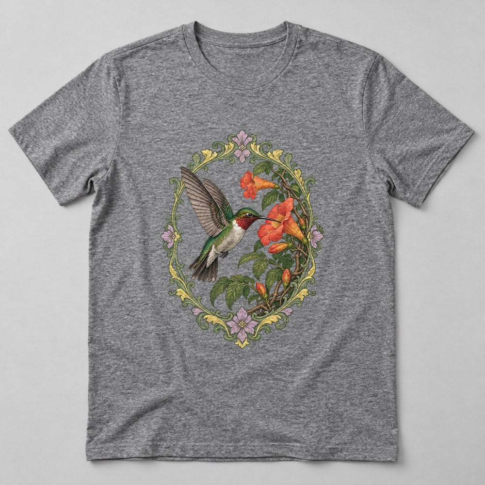 Hummingbird Flower T-Shirt in Heather Grey