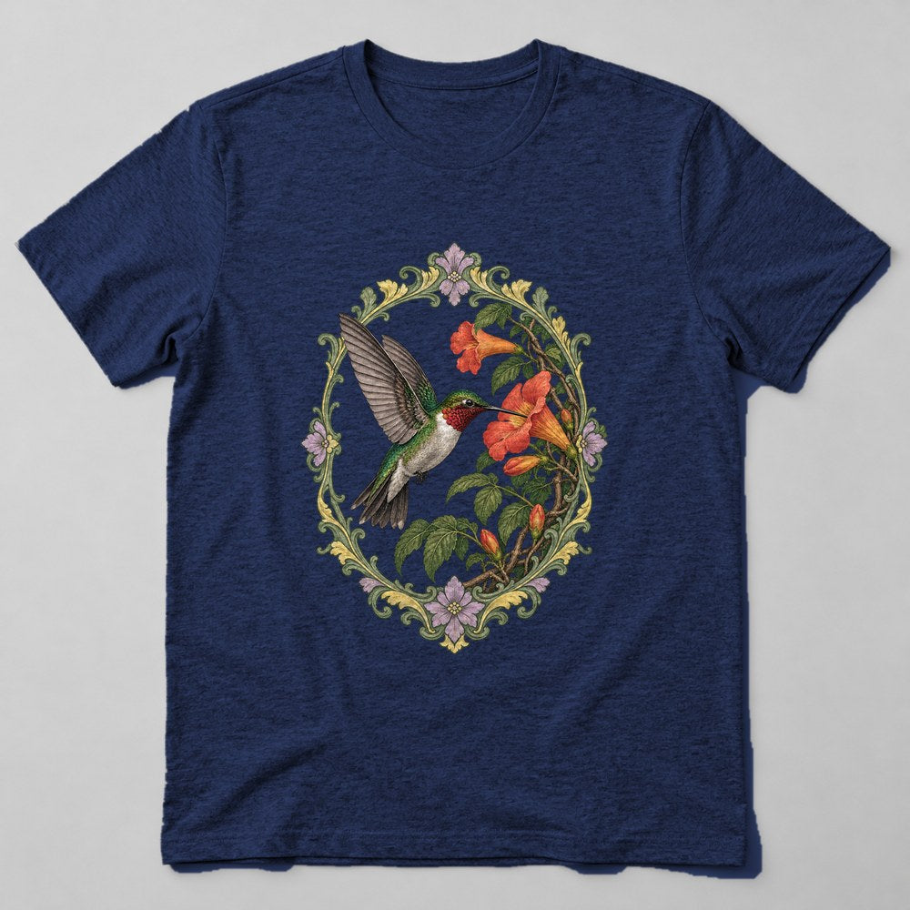 Hummingbird Flower T-Shirt in Navy