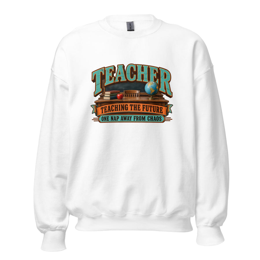 Teaching the Future Crewneck Sweatshirt in White — official front print preview