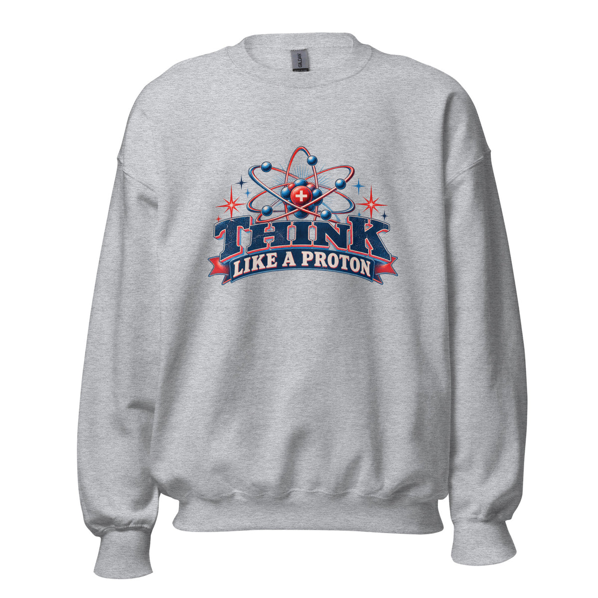 Think Like a Proton Crewneck Sweatshirt in Sport Grey — official front print preview
