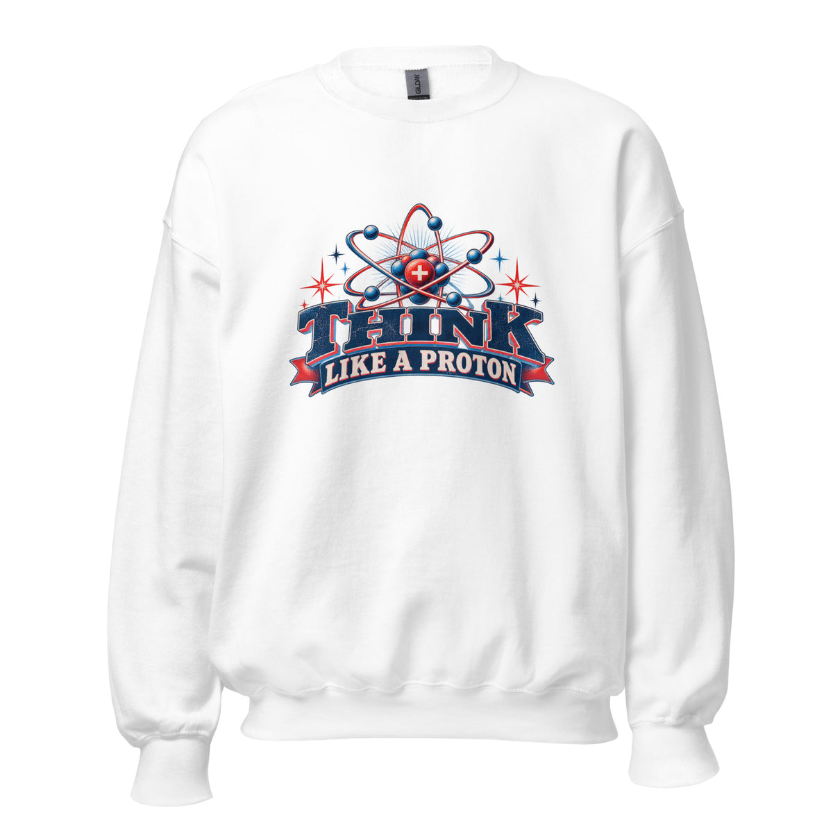 Think Like a Proton Crewneck Sweatshirt in White — official front print preview