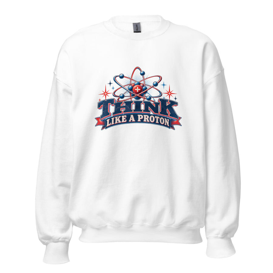 Think Like a Proton Crewneck Sweatshirt in White — official front print preview