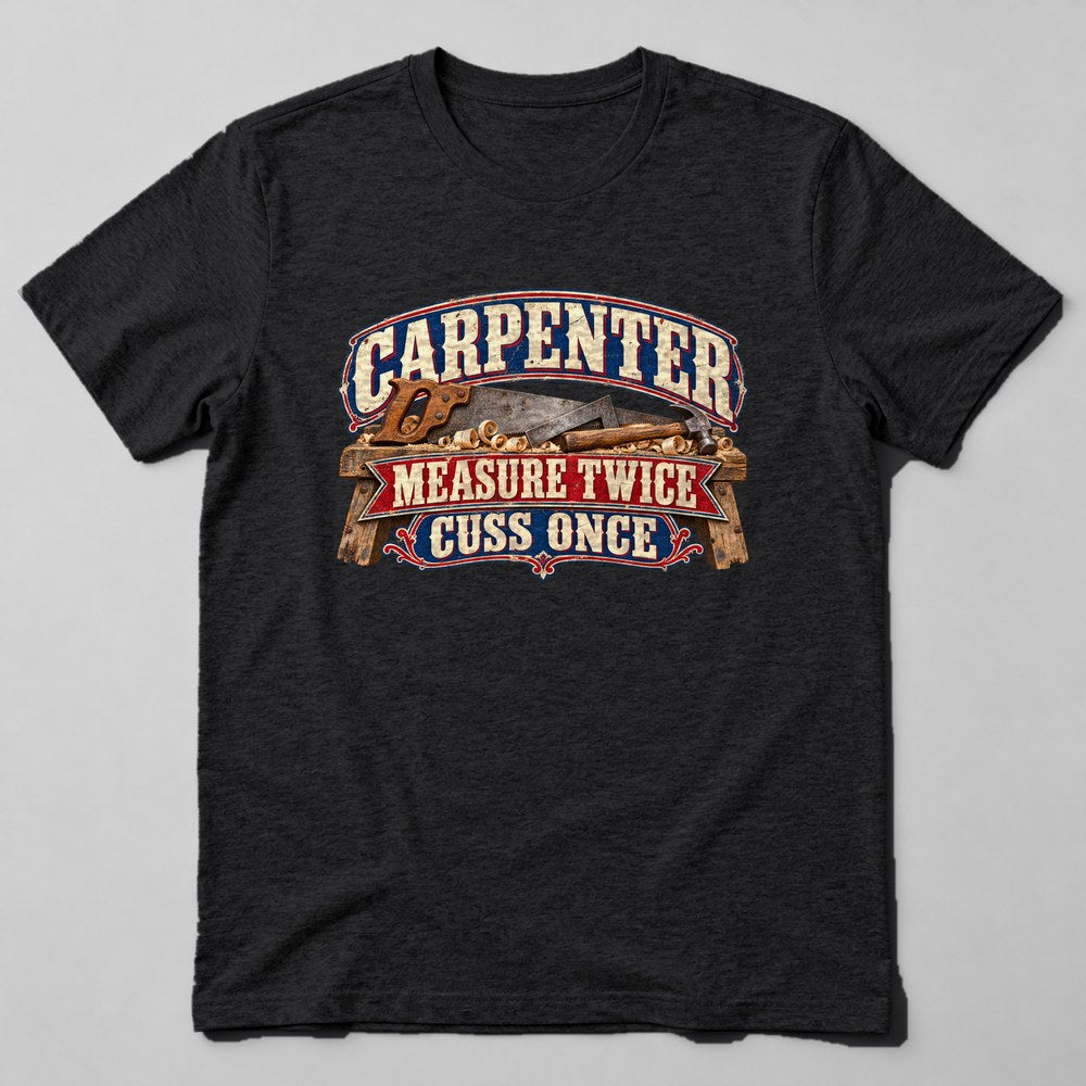 Carpenter Measure Twice Cuss Once T-Shirt in Black
