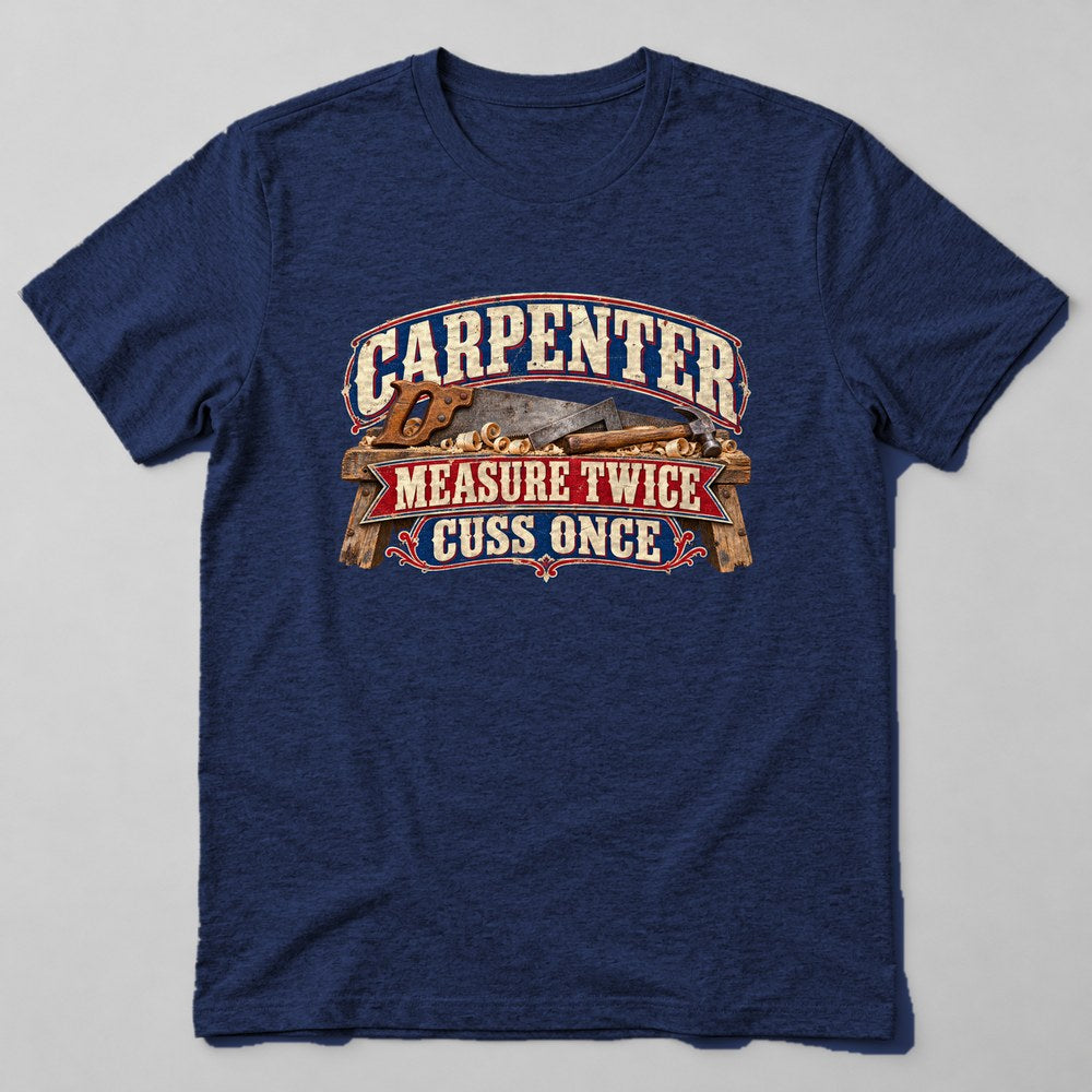 Carpenter Measure Twice Cuss Once T-Shirt in Navy