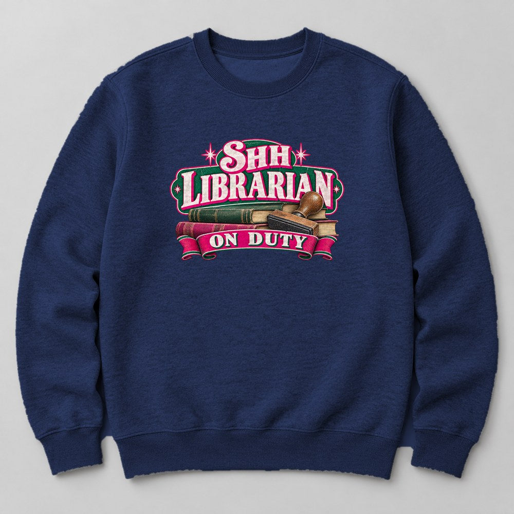 Shh, Librarian on Duty crewneck sweatshirt in Navy