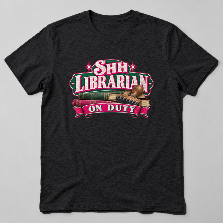 Shh Librarian on Duty T-Shirt in Black