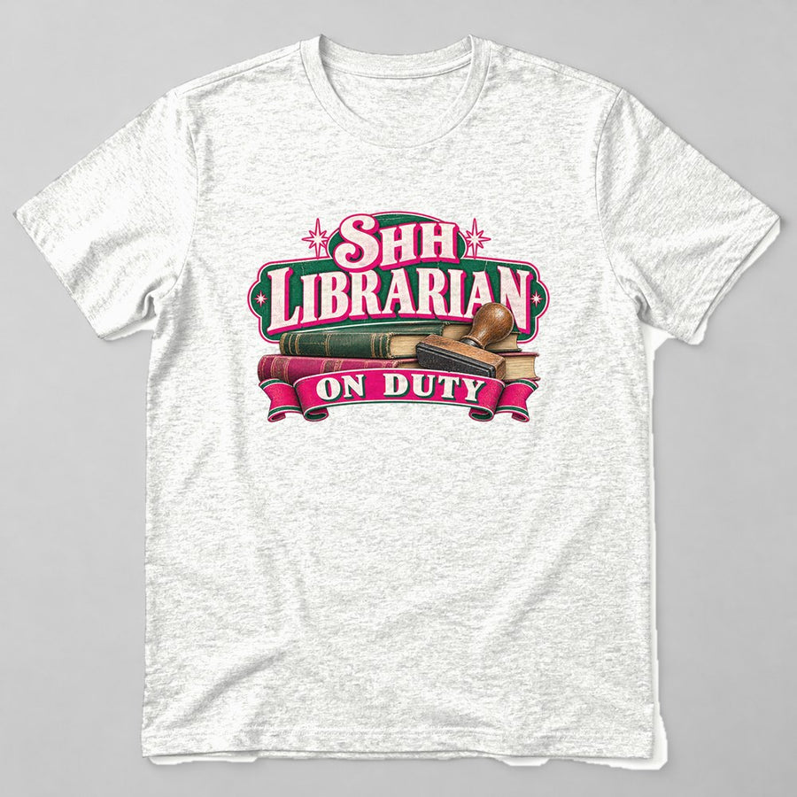 Shh, Librarian on Duty t-shirt in White