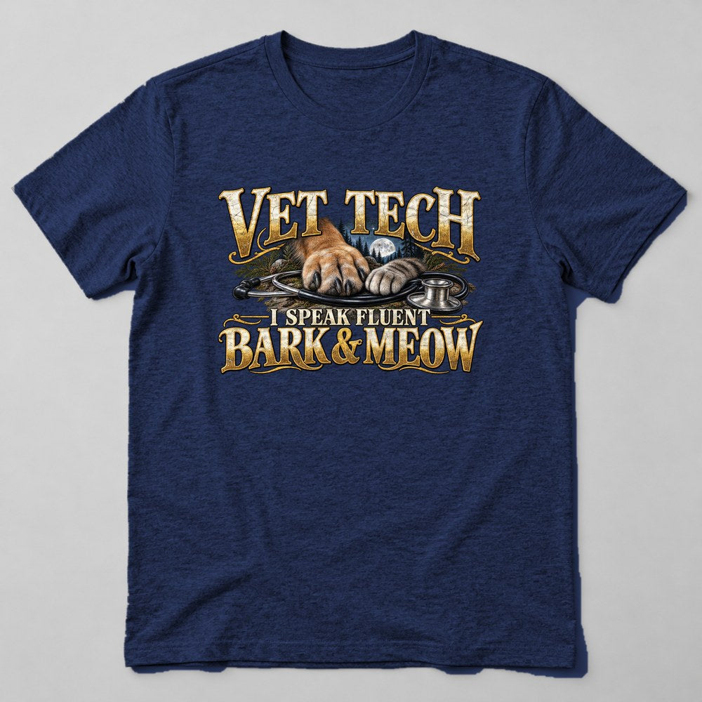 Vet Tech I Speak Fluent Bark & Meow T-Shirt in Navy