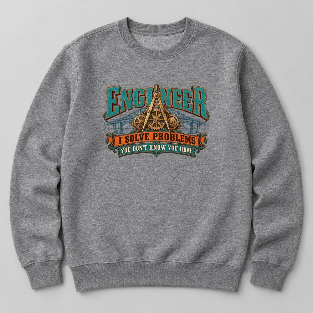 Engineer I Solve Problems You Don't Know You Have Sweatshirt in Heather Grey