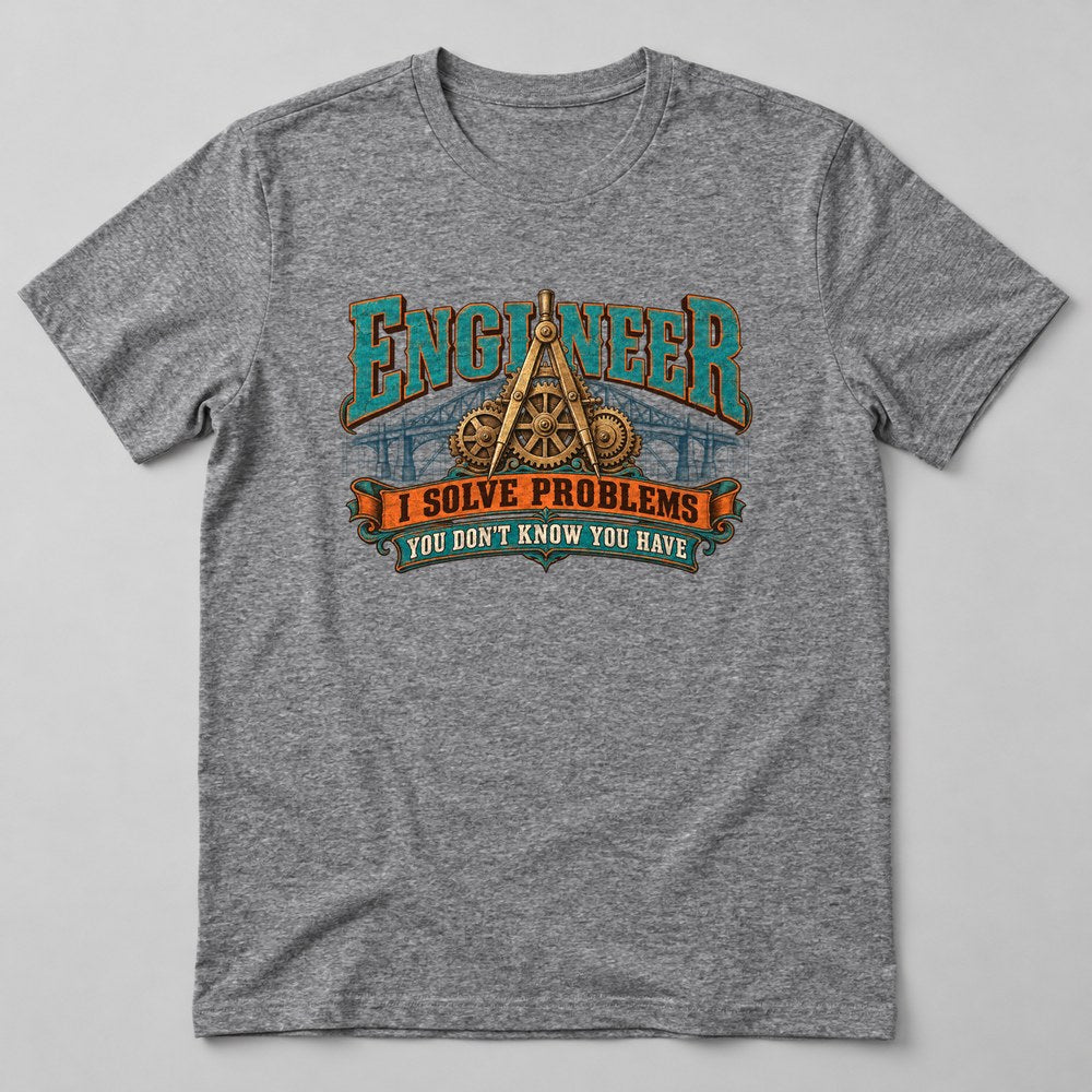 Engineer I Solve Problems You Don't Know You Have T-Shirt in Heather Grey
