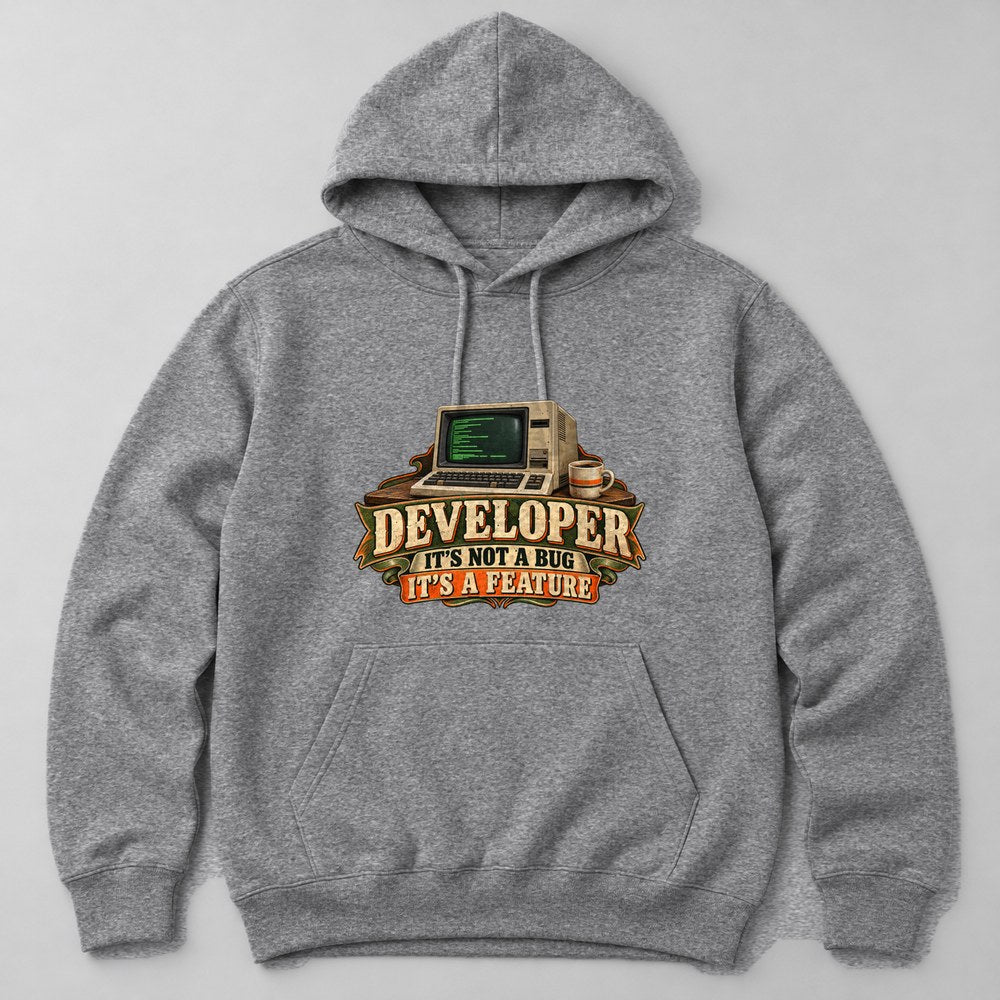 Developer It's Not a Bug It's a Feature Hoodie in Heather Grey