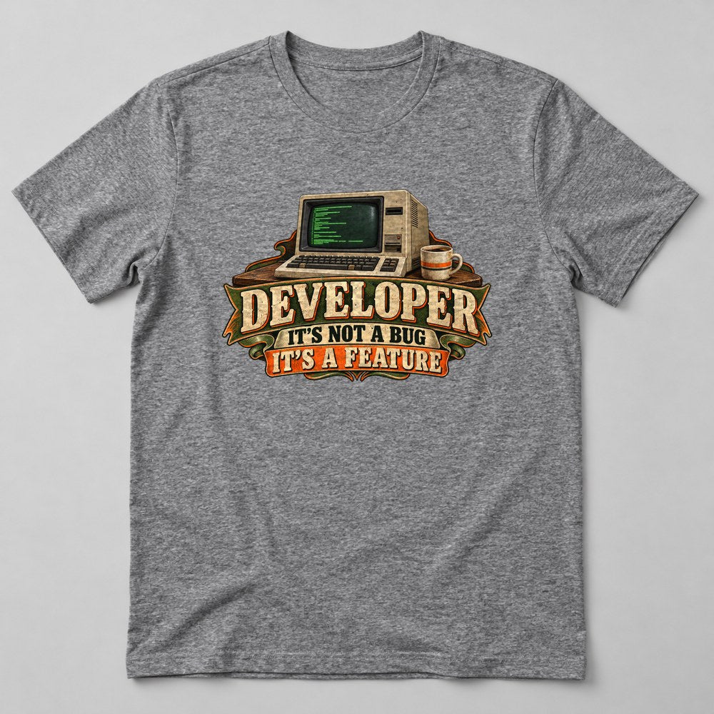 Developer It's Not a Bug It's a Feature T-Shirt in Heather Grey