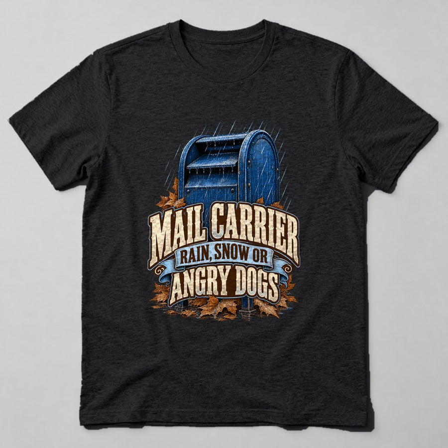 Mail Carrier Rain, Snow or Angry Dogs T-Shirt in Black