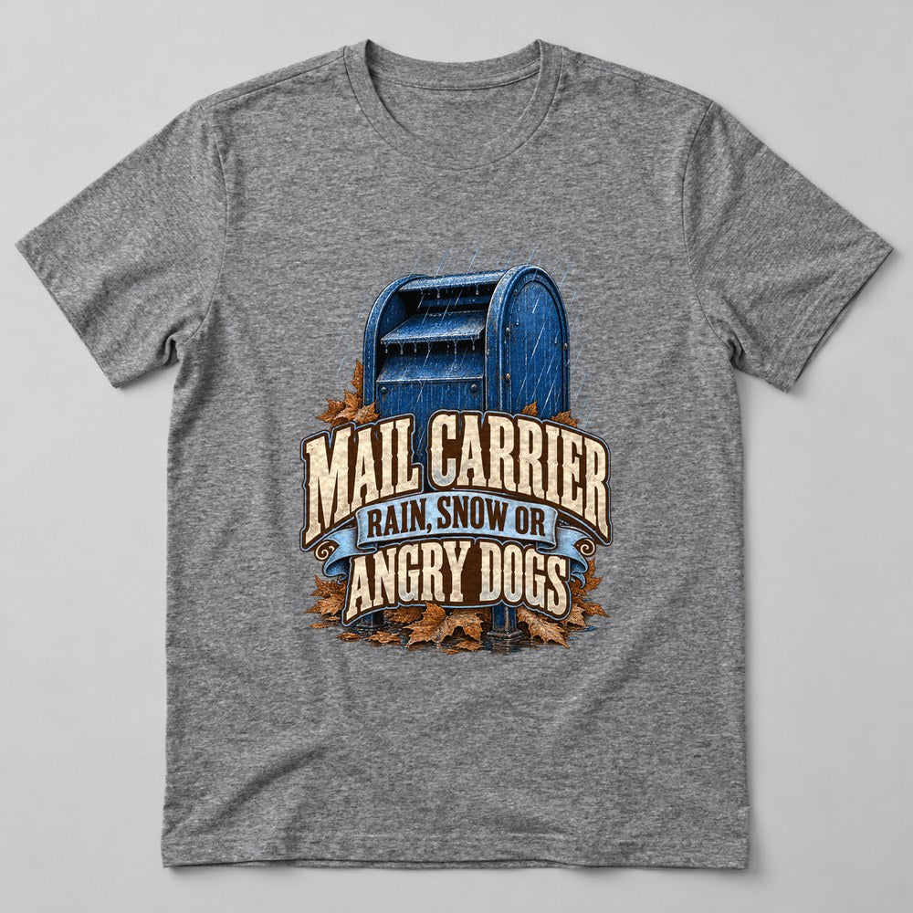 Mail Carrier Rain, Snow or Angry Dogs T-Shirt in Heather Grey
