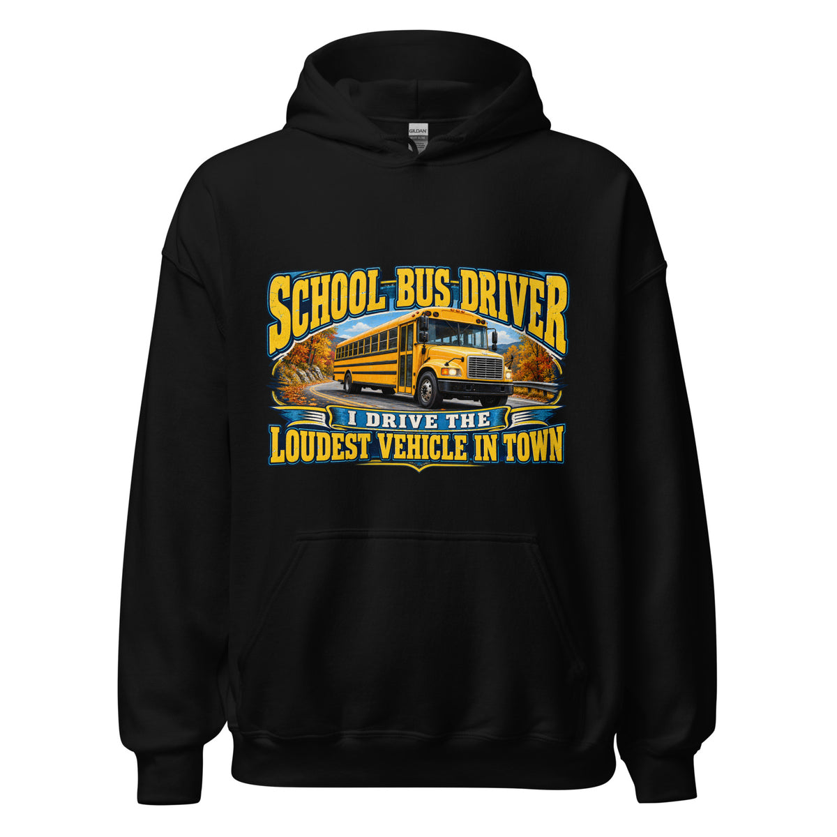 School Bus Driver Hoodie in Black — official front print preview