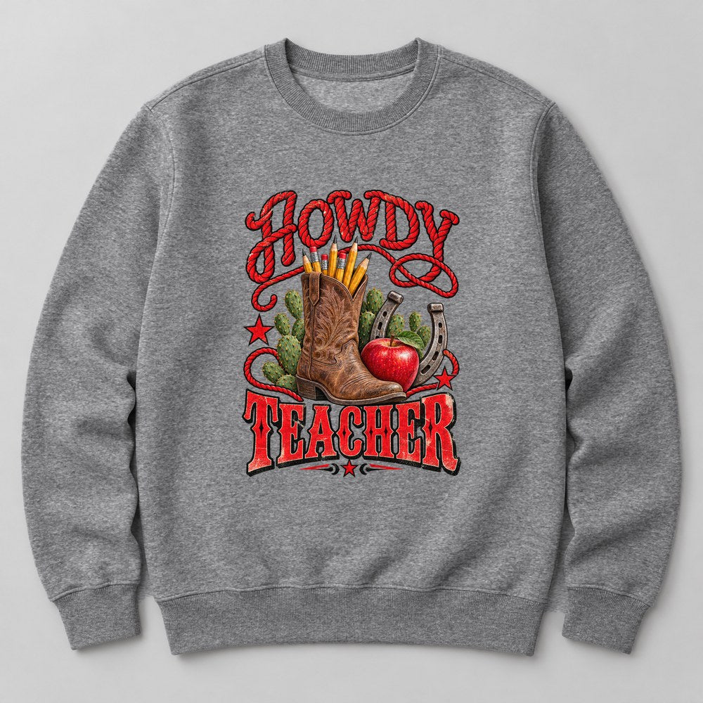 Howdy Teacher Sweatshirt in Heather Grey