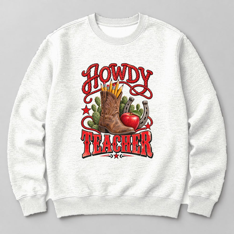 Howdy Teacher crewneck sweatshirt in White