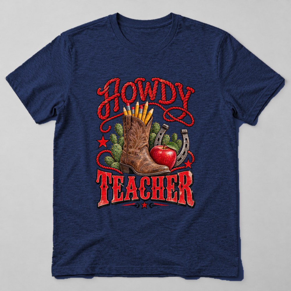 Howdy Teacher T-Shirt in Navy