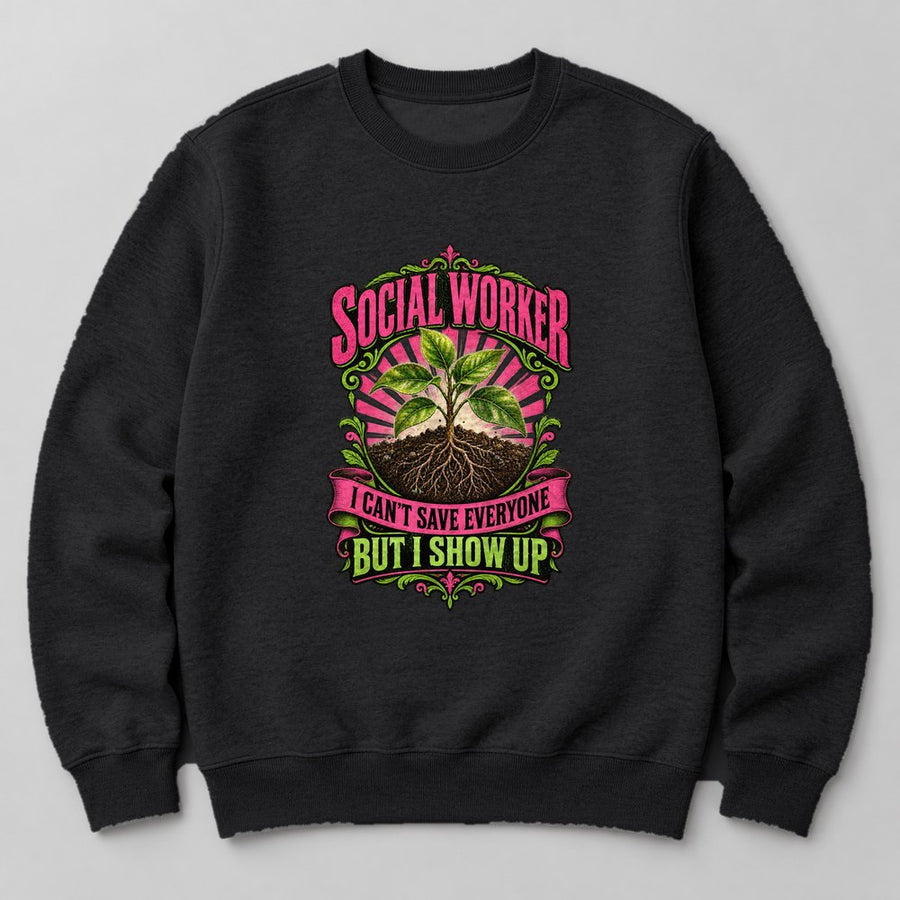 Social Worker I Can't Save Everyone But I Show Up Sweatshirt in Black