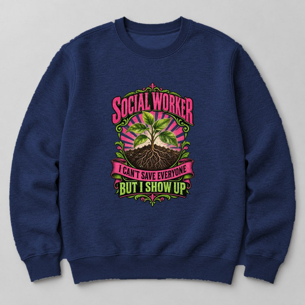 Social Worker I Can't Save Everyone But I Show Up Sweatshirt in Navy