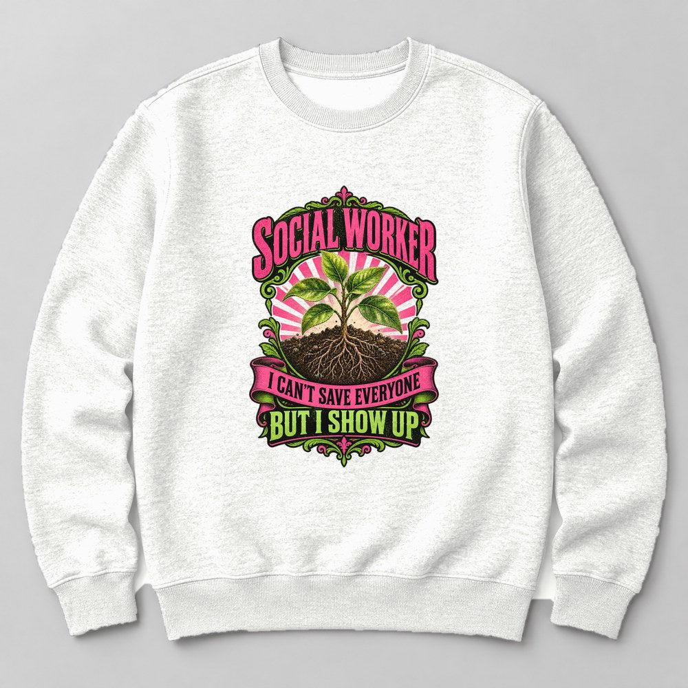 Social Worker I Can't Save Everyone But I Show Up Sweatshirt in White