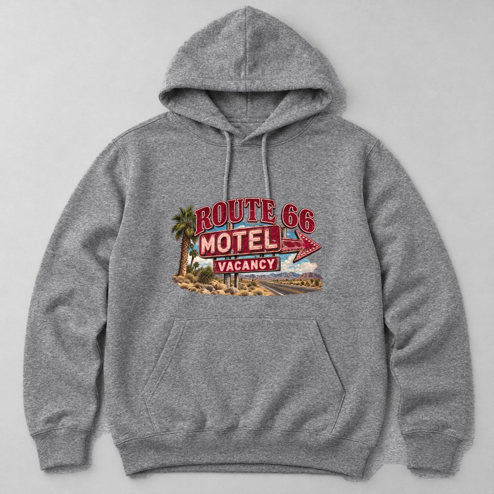 Route 66 Motel Vacancy Hoodie in Heather Grey