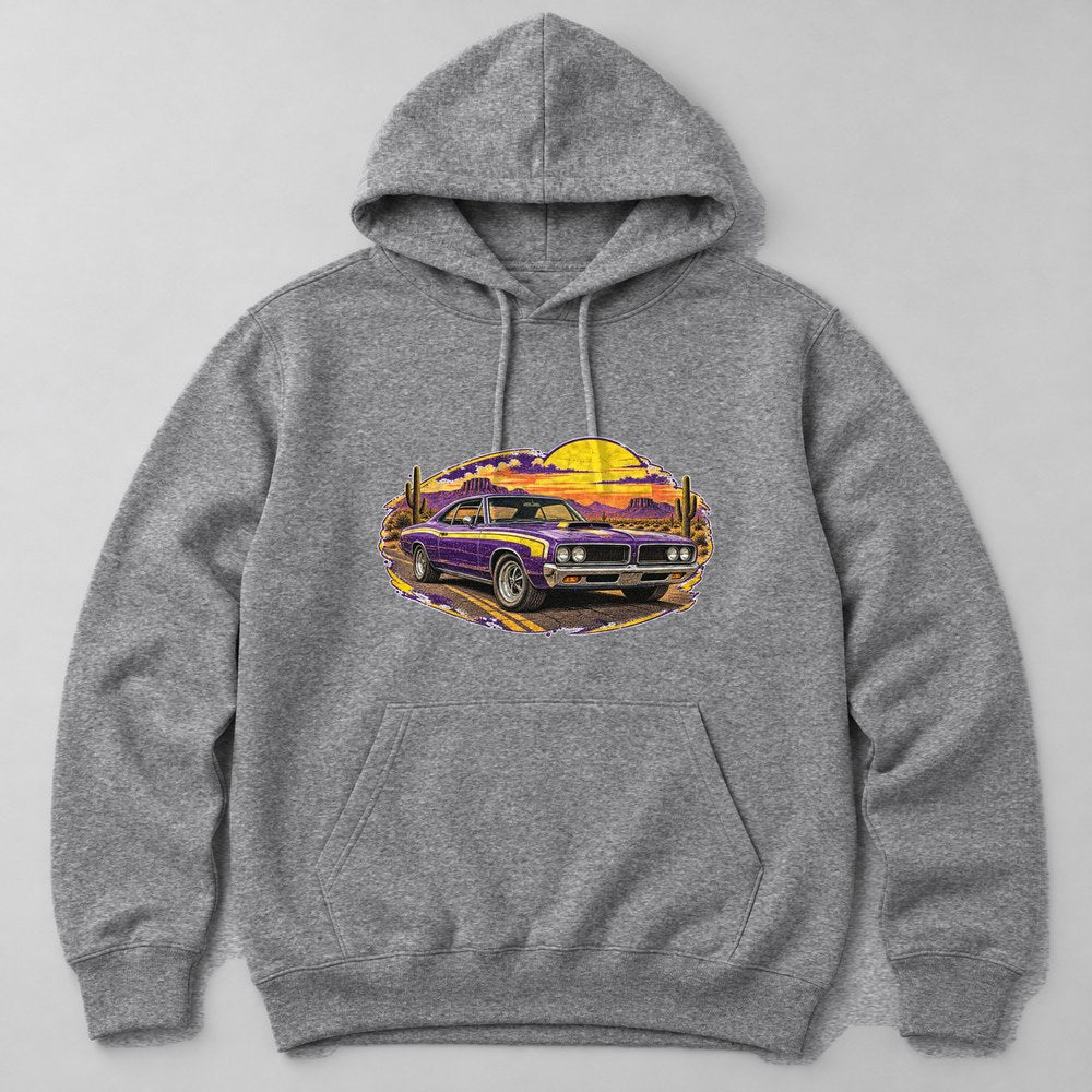 Muscle Car Sunset Hoodie in Heather Grey