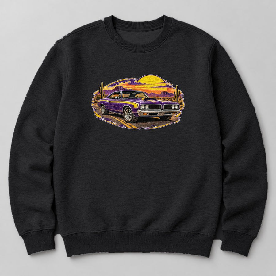 Muscle Car Sunset Sweatshirt in Black