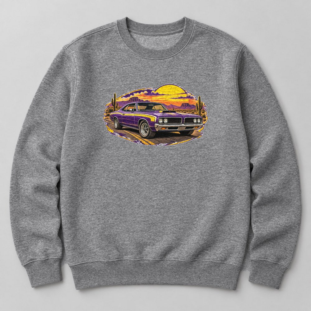 Muscle Car Sunset Sweatshirt in Heather Grey