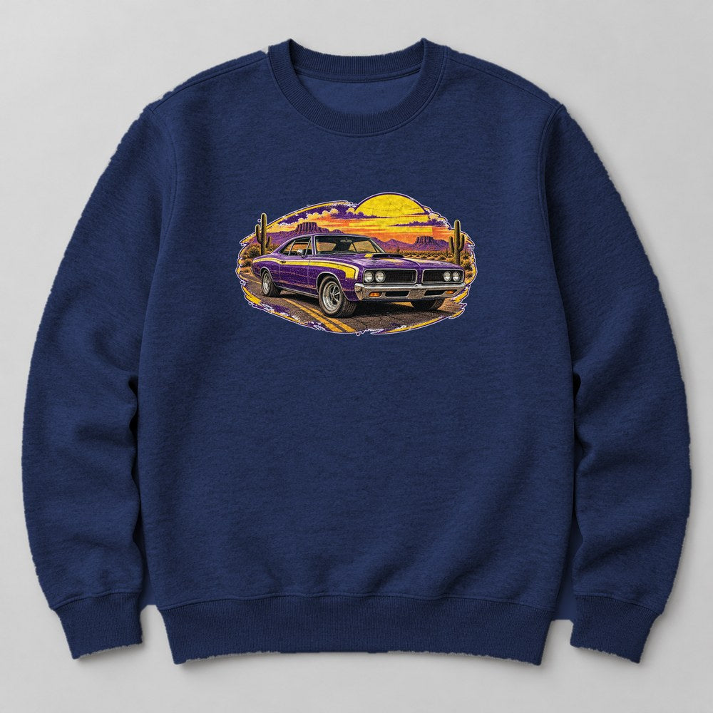 Muscle Car Sunset Sweatshirt in Navy