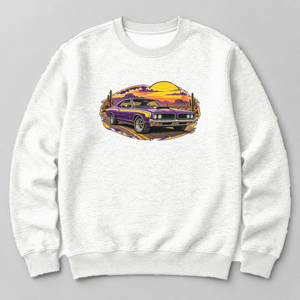 Muscle Car Sunset Sweatshirt in White