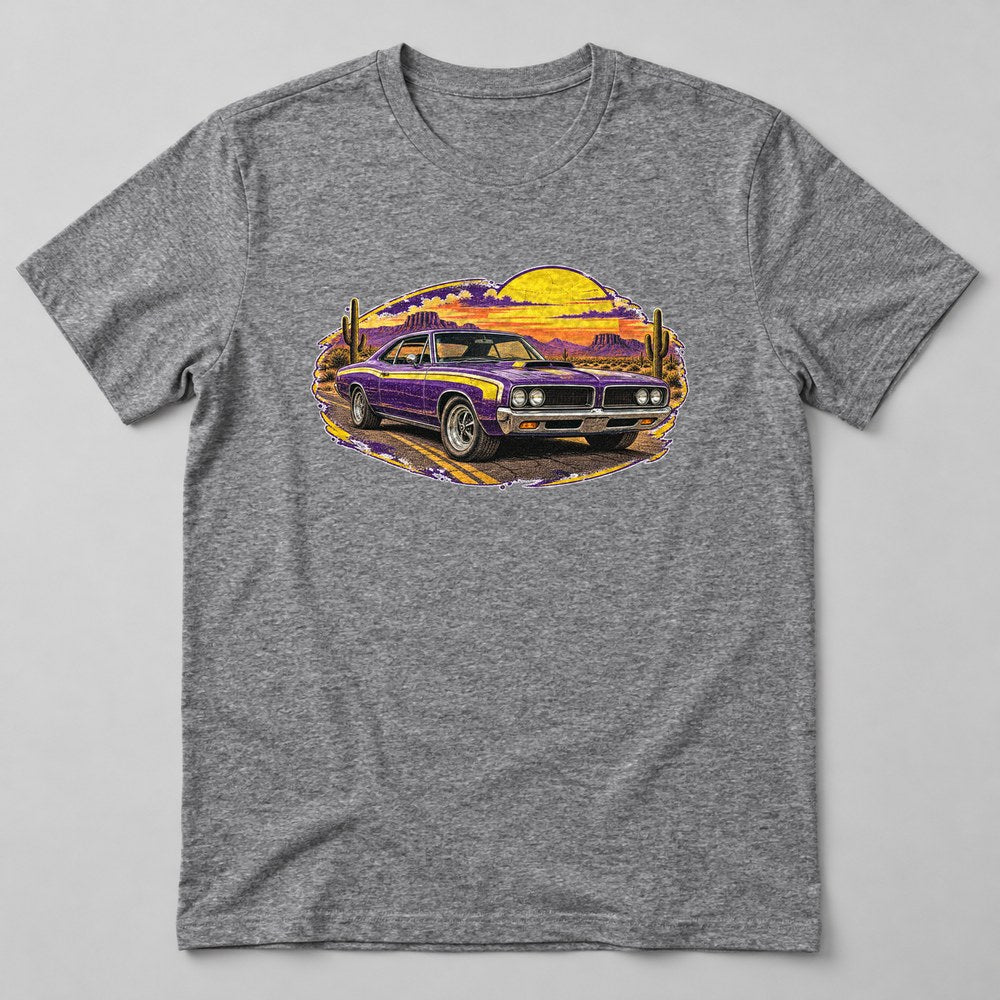 Muscle Car Sunset T-Shirt in Heather Grey