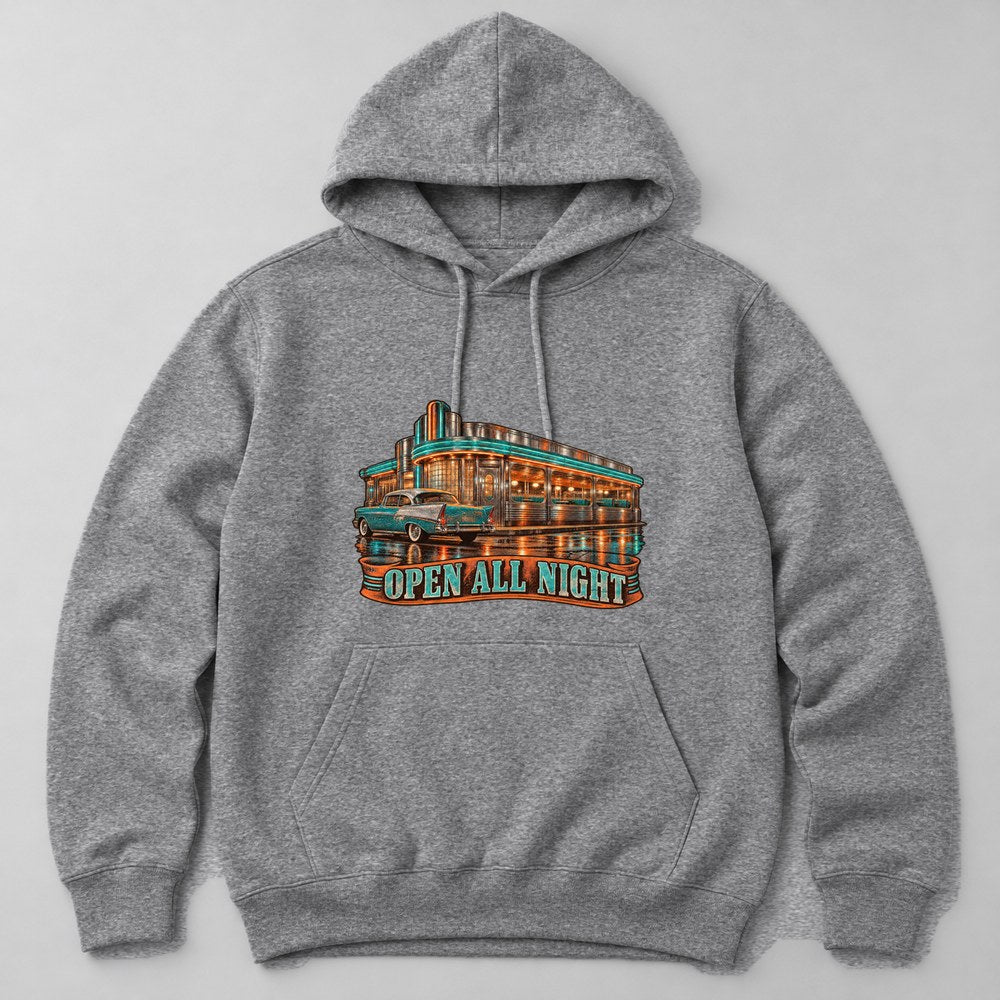 Open All Night Hoodie in Heather Grey