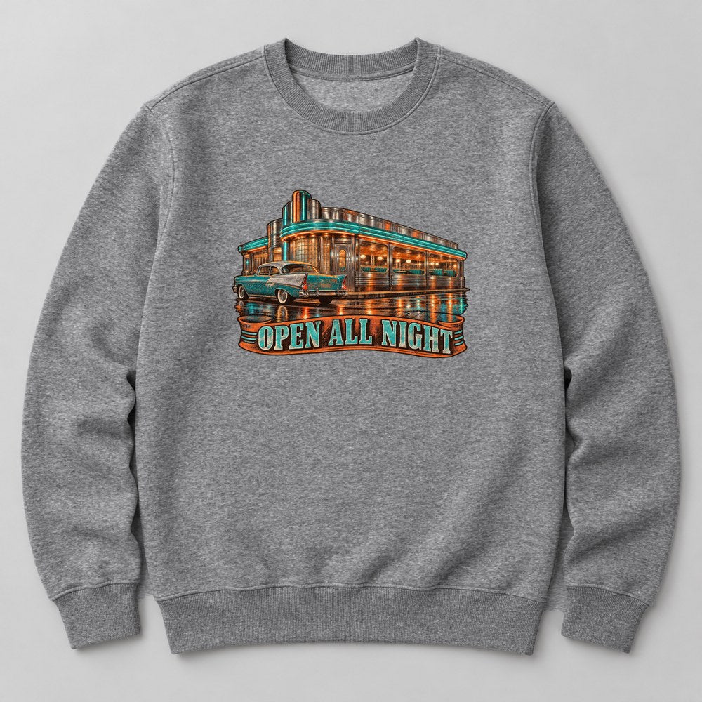 Open All Night Sweatshirt in Heather Grey