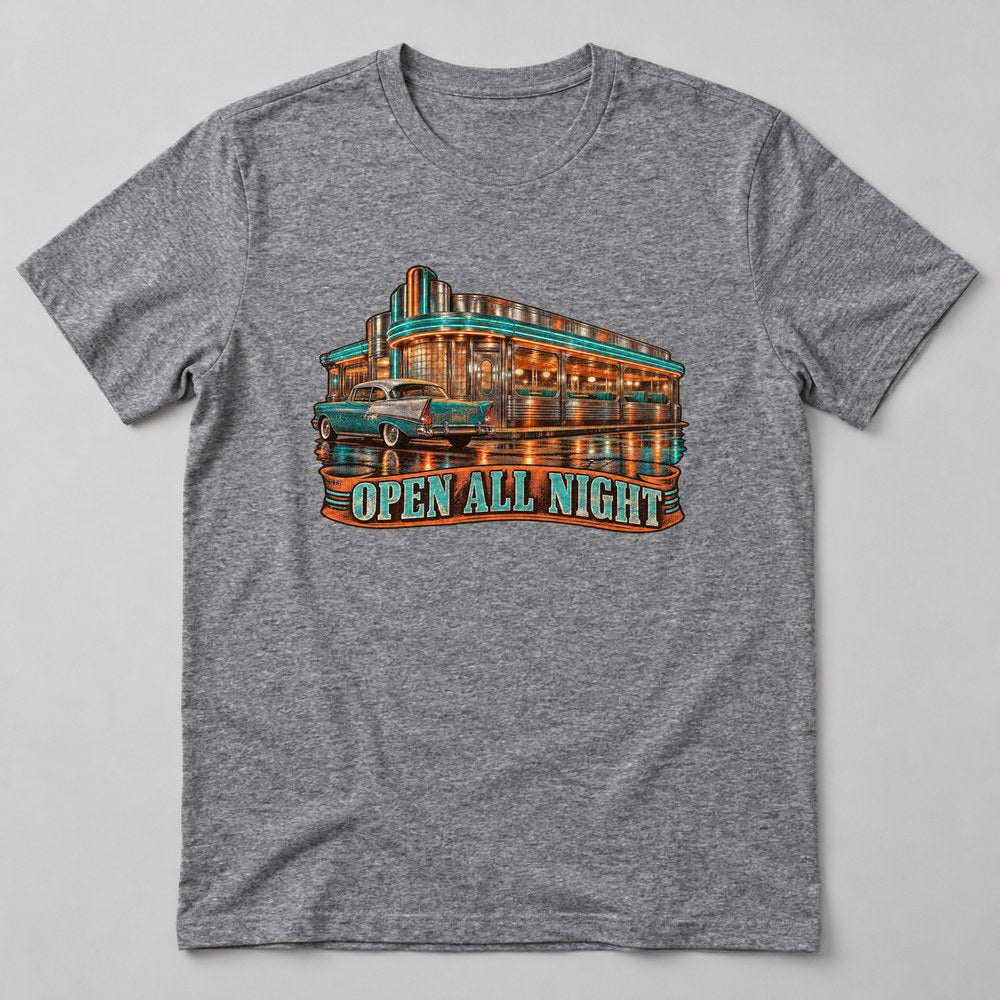 Open All Night T-Shirt in Heather Grey