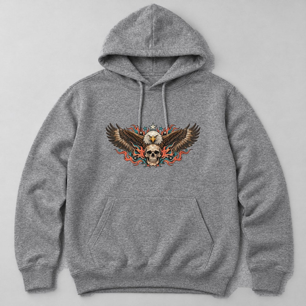 Biker Eagle Skull Hoodie in Heather Grey