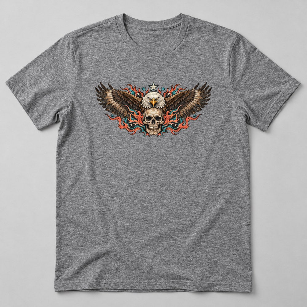 Biker Eagle Skull T-Shirt in Heather Grey