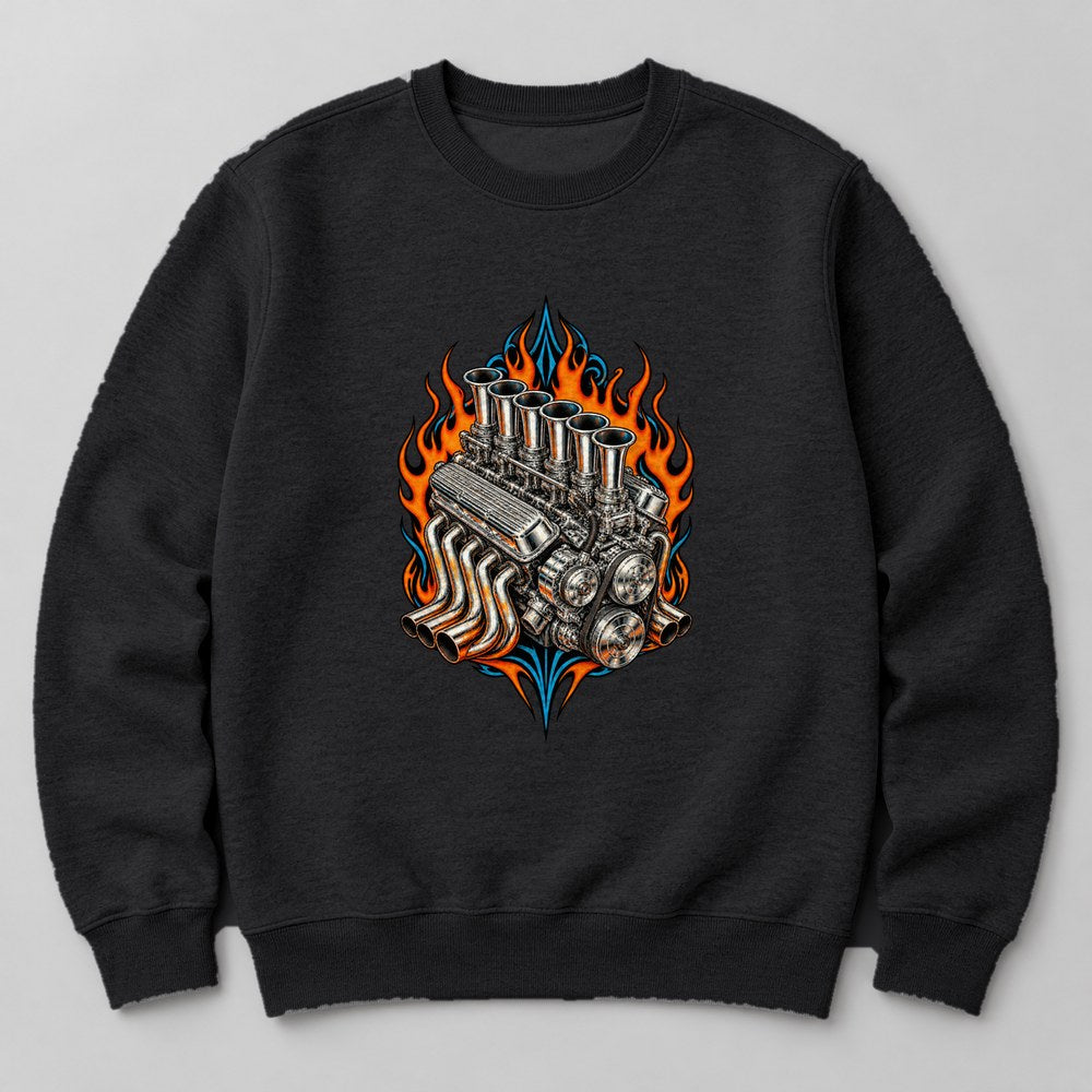 Hot Rod Engine Sweatshirt in Black
