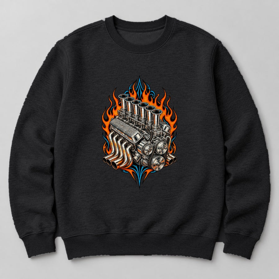 Hot Rod Engine Sweatshirt in Black