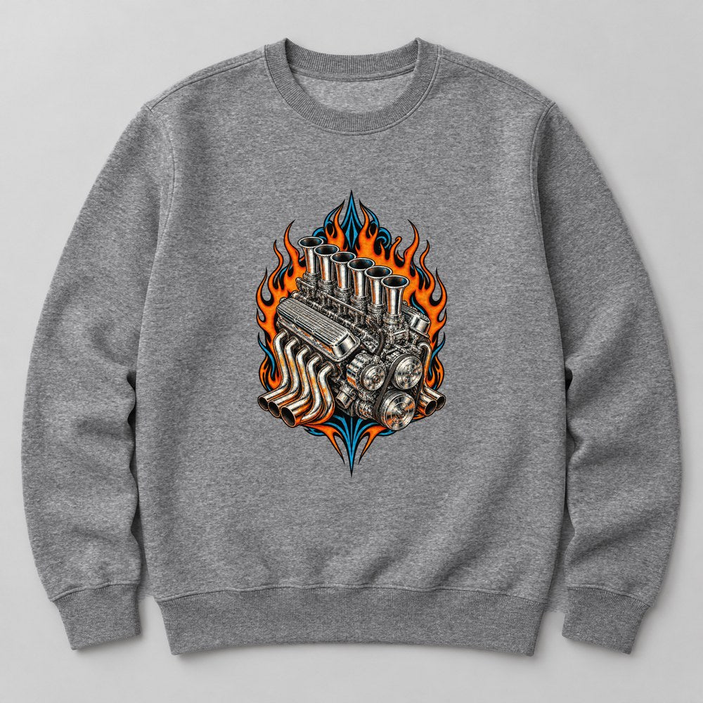 Hot Rod Engine Sweatshirt in Heather Grey